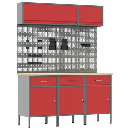 vidaXL Work Cabinet Set 8 pcs Red Steel and Engineered Wood 2