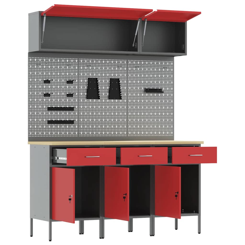 vidaXL Work Cabinet Set 8 pcs Red Steel and Engineered Wood 5