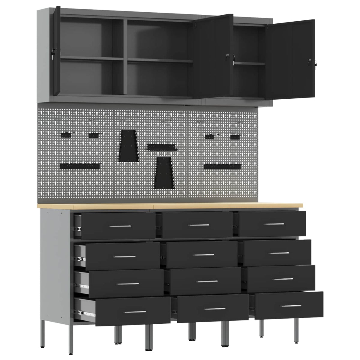 vidaXL Work Cabinet with Drawer 8 pcs Black Engineered Wood and Steel 5