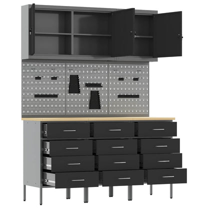vidaXL Work Cabinet with Drawer 8 pcs Black Engineered Wood and Steel 5