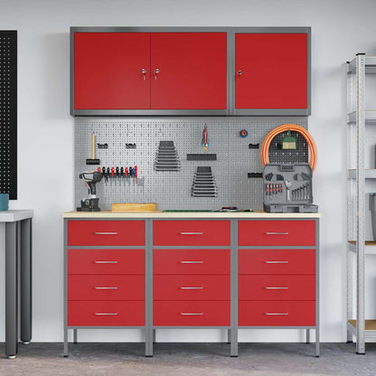 vidaXL Work Cabinet with Drawer 8 pcs Red Engineered Wood and Steel 4