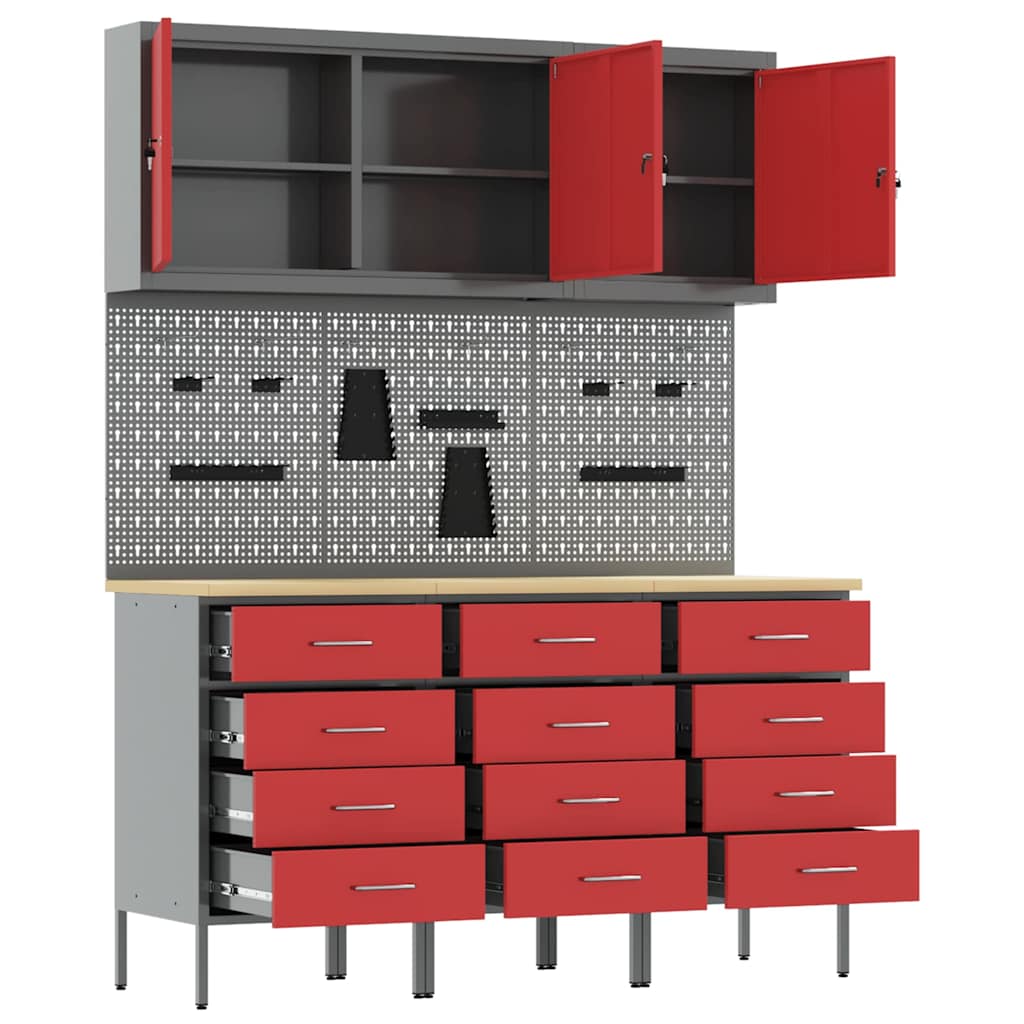 vidaXL Work Cabinet with Drawer 8 pcs Red Engineered Wood and Steel 5