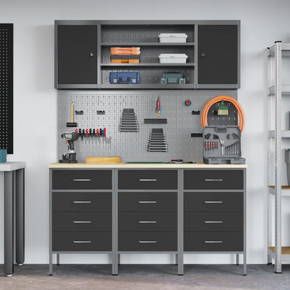 vidaXL Work Cabinet with Drawer 7 pcs Black Engineered Wood and Steel 4