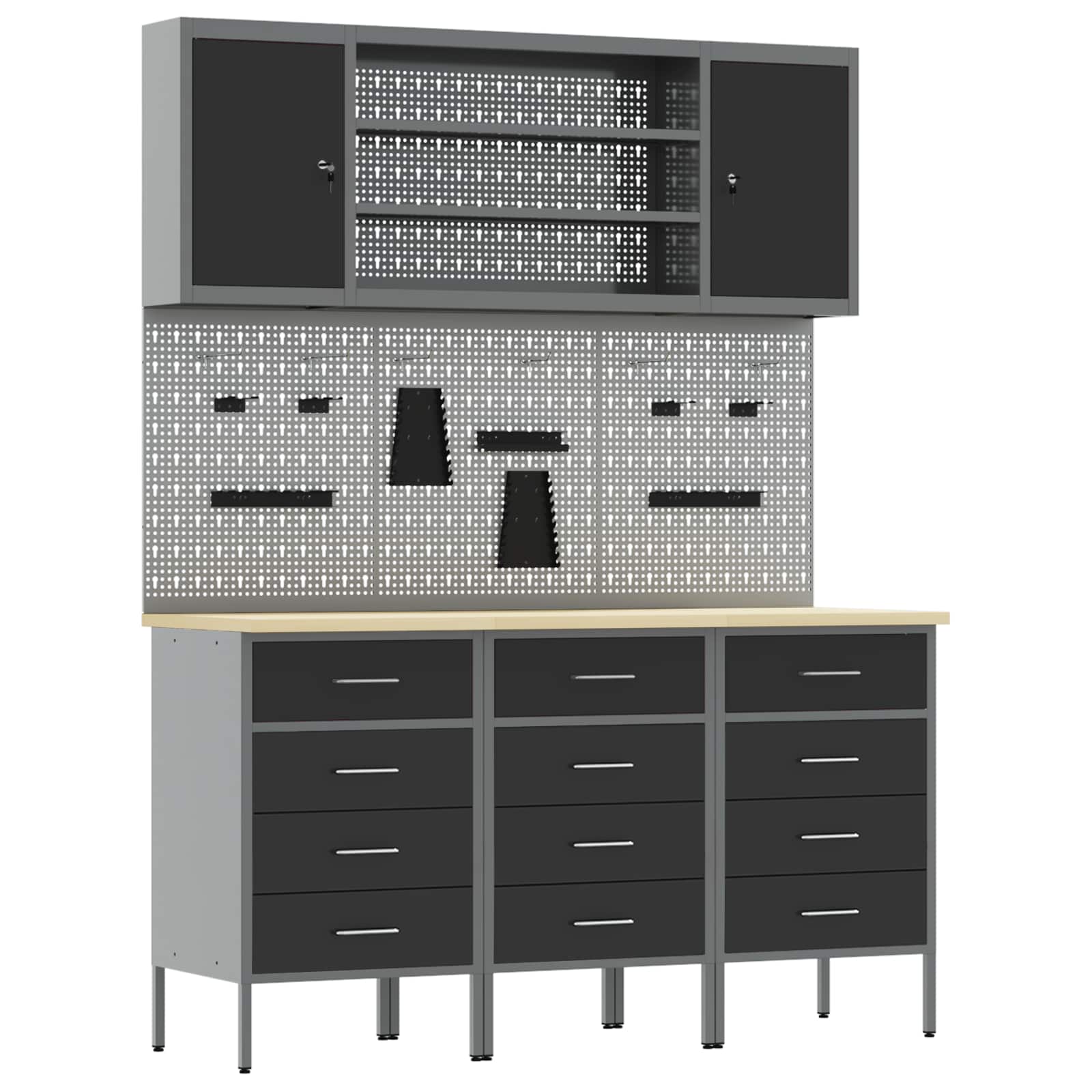 vidaXL Work Cabinet with Drawer 7 pcs Black Engineered Wood and Steel 2