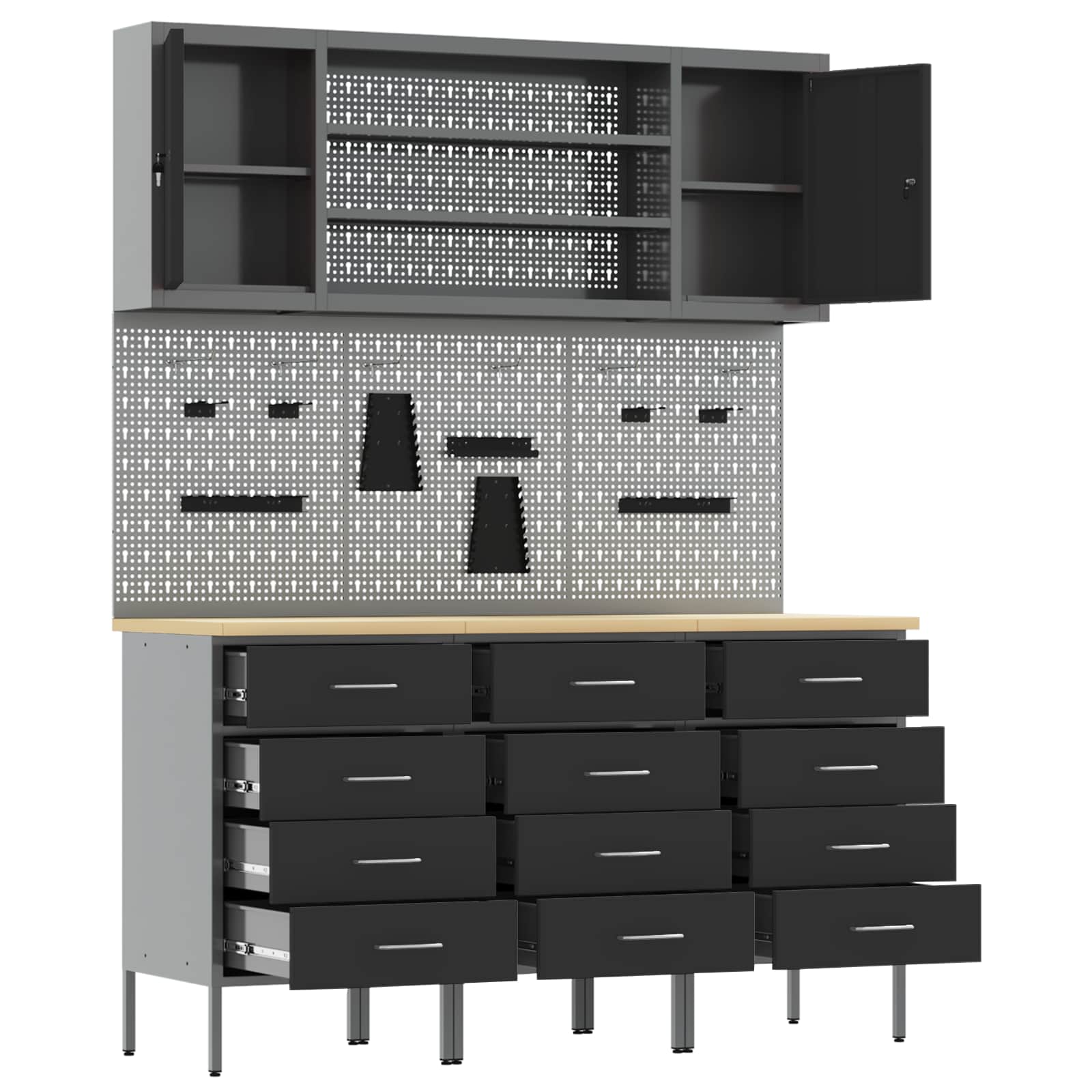 vidaXL Work Cabinet with Drawer 7 pcs Black Engineered Wood and Steel 5