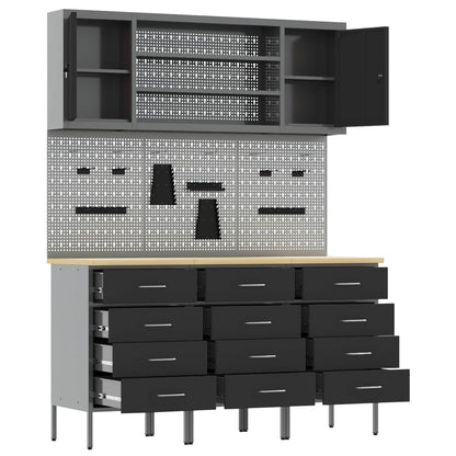 vidaXL Work Cabinet with Drawer 7 pcs Black Engineered Wood and Steel 5