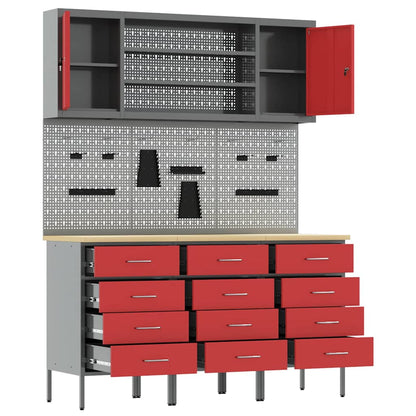 vidaXL Work Cabinet with Drawer 7 pcs Red Engineered Wood and Steel 5