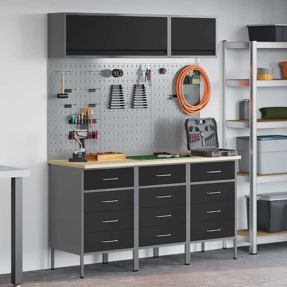 vidaXL Work Cabinet Set 8 pcs Black Steel and Engineered Wood