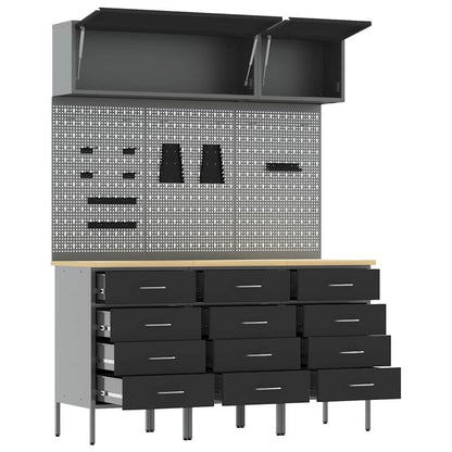 vidaXL Work Cabinet Set 8 pcs Black Steel and Engineered Wood 5