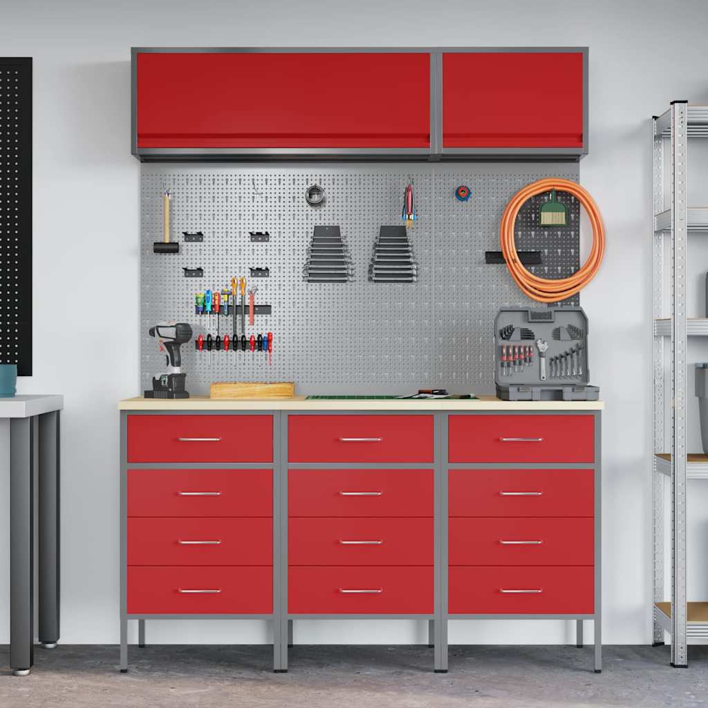 vidaXL Work Cabinet Set 8 pcs Red Steel and Engineered Wood 4