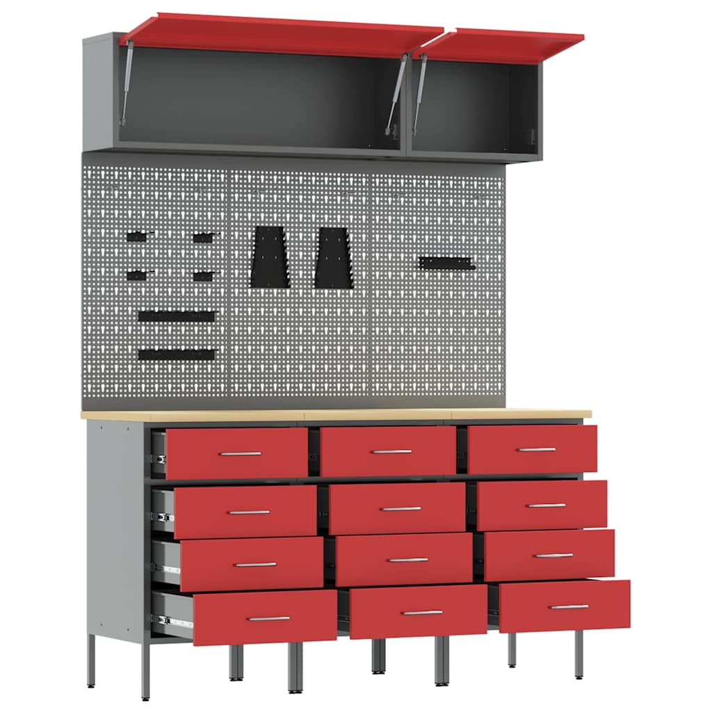 vidaXL Work Cabinet Set 8 pcs Red Steel and Engineered Wood 5