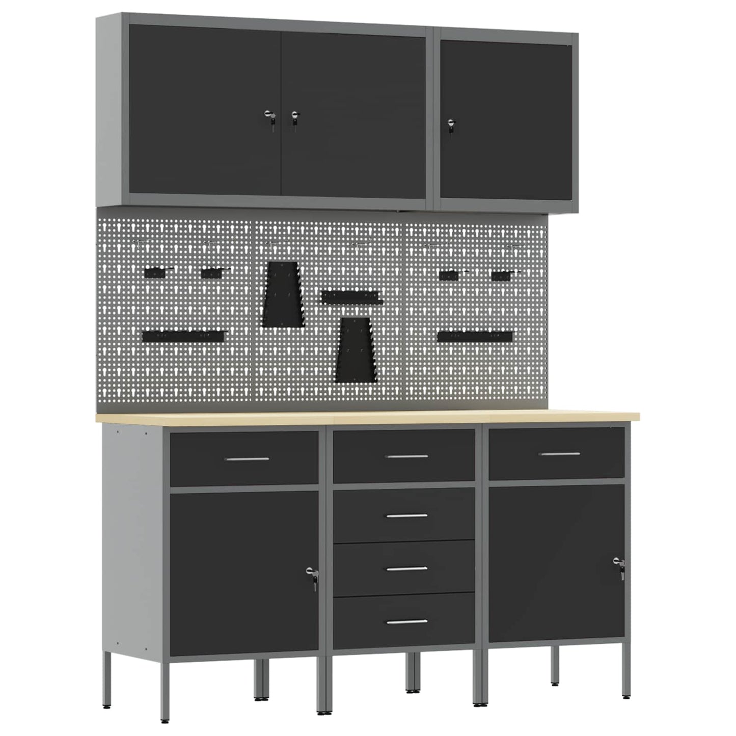 vidaXL Work Cabinet with Drawer 8 pcs Black Engineered Wood and Steel 2