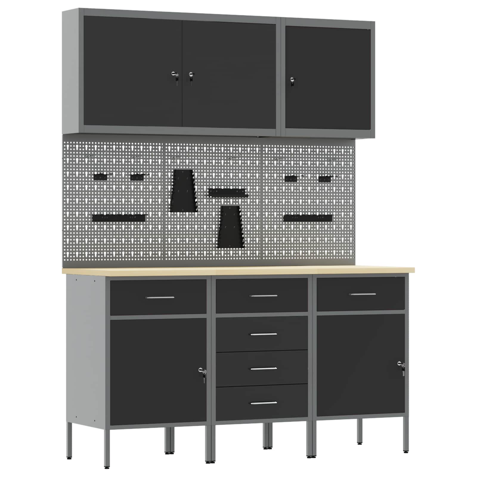 vidaXL Work Cabinet with Drawer 8 pcs Black Engineered Wood and Steel 2