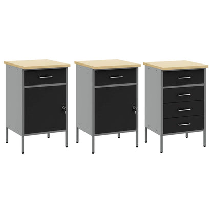 vidaXL Work Cabinet with Drawer 8 pcs Black Engineered Wood and Steel 6