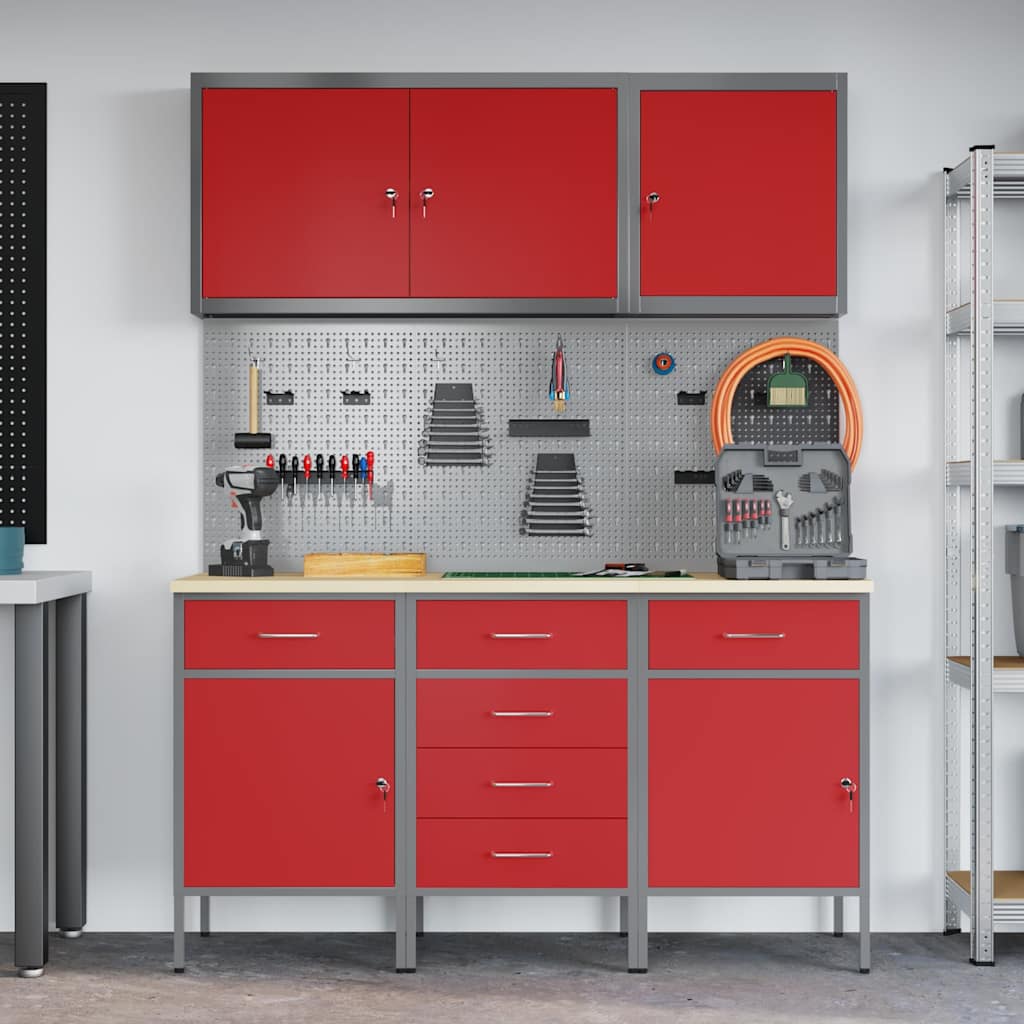 vidaXL Work Cabinet with Drawer 8 pcs Red Engineered Wood and Steel 4