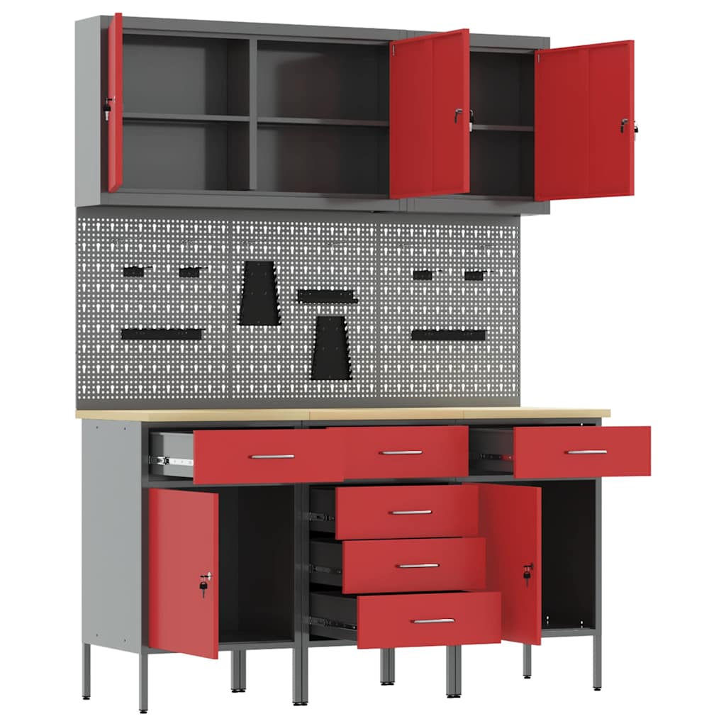 vidaXL Work Cabinet with Drawer 8 pcs Red Engineered Wood and Steel 5