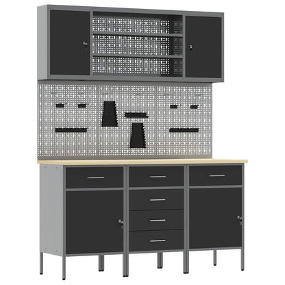 vidaXL Work Cabinet with Drawer 7 pcs Black Engineered Wood and Steel 2