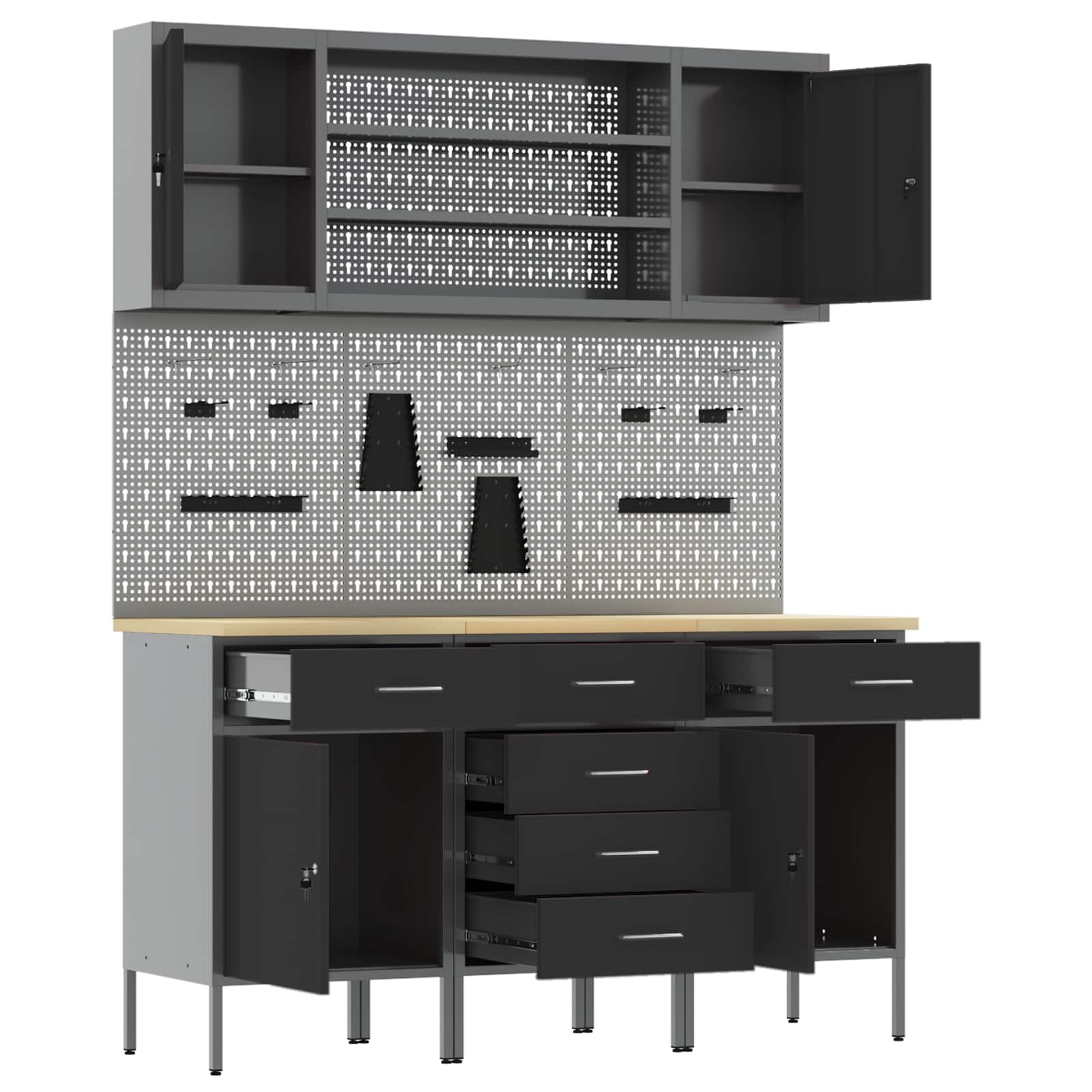 vidaXL Work Cabinet with Drawer 7 pcs Black Engineered Wood and Steel 5