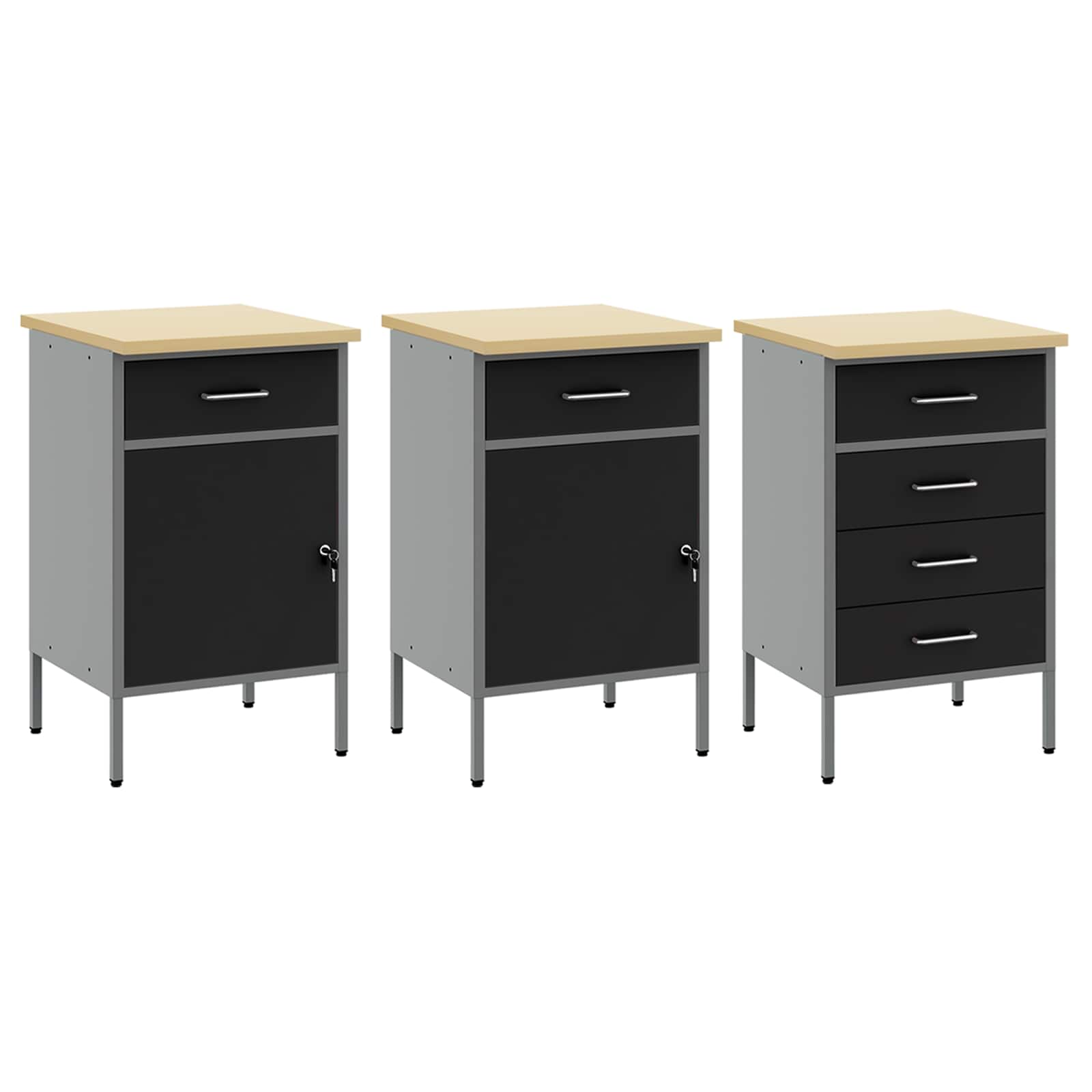vidaXL Work Cabinet with Drawer 7 pcs Black Engineered Wood and Steel 6