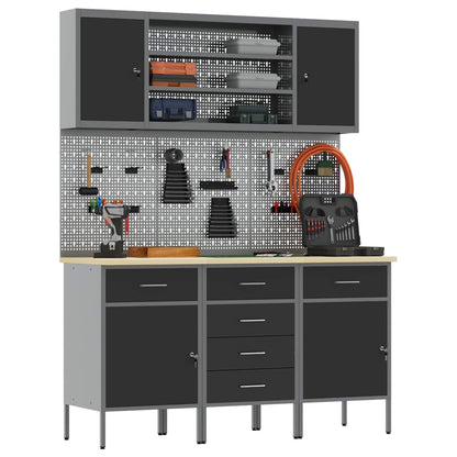 vidaXL Work Cabinet with Drawer 7 pcs Black Engineered Wood and Steel 3