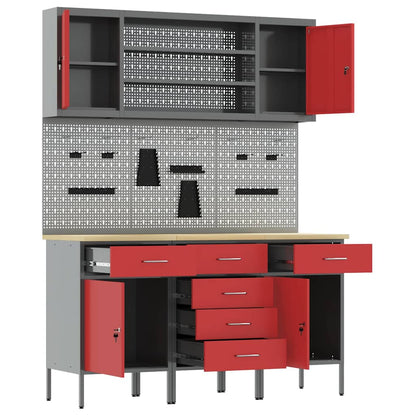 vidaXL Work Cabinet with Drawer 7 pcs Red Engineered Wood and Steel 5