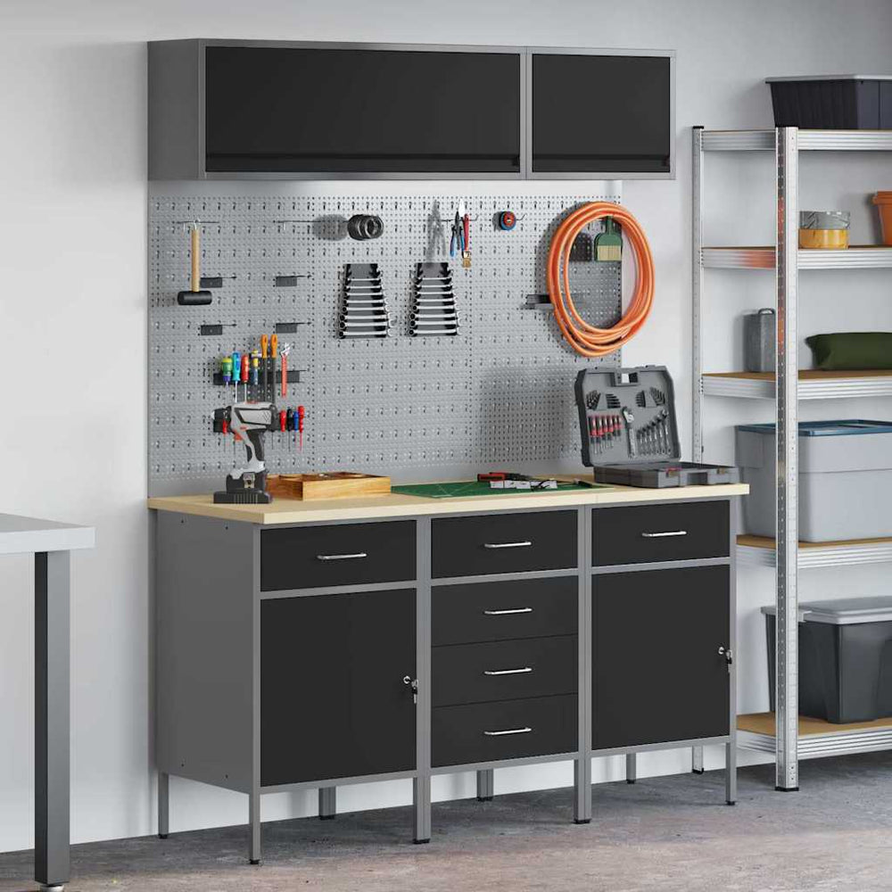 vidaXL Work Cabinet Set 8 pcs Black Steel and Engineered Wood