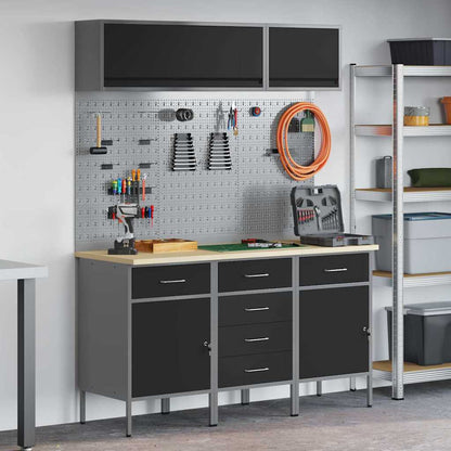 vidaXL Work Cabinet Set 8 pcs Black Steel and Engineered Wood 1