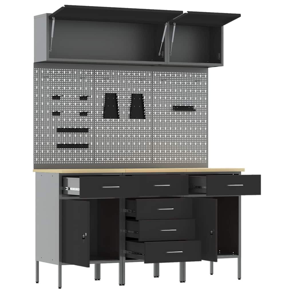 vidaXL Work Cabinet Set 8 pcs Black Steel and Engineered Wood 5