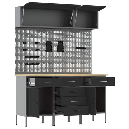 vidaXL Work Cabinet Set 8 pcs Black Steel and Engineered Wood 5