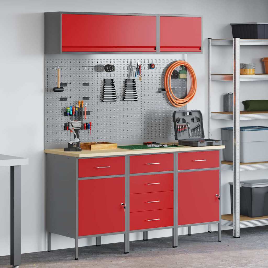 vidaXL Work Cabinet Set 8 pcs Red Steel and Engineered Wood 1