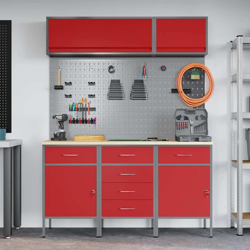 vidaXL Work Cabinet Set 8 pcs Red Steel and Engineered Wood 4