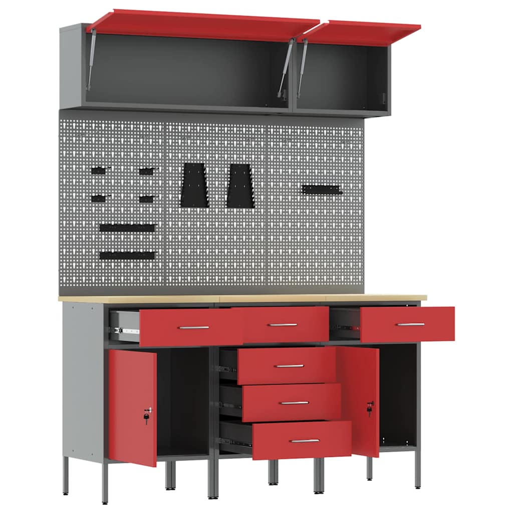 vidaXL Work Cabinet Set 8 pcs Red Steel and Engineered Wood 5