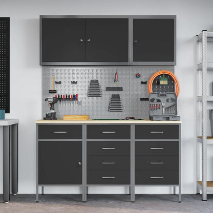 vidaXL Work Cabinet with Drawer 8 pcs Black Engineered Wood and Steel 4