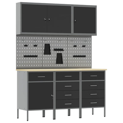 vidaXL Work Cabinet with Drawer 8 pcs Black Engineered Wood and Steel 2