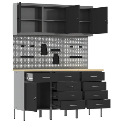 vidaXL Work Cabinet with Drawer 8 pcs Black Engineered Wood and Steel 5
