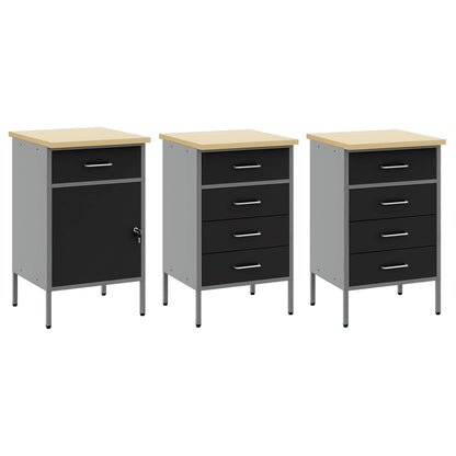 vidaXL Work Cabinet with Drawer 8 pcs Black Engineered Wood and Steel 6