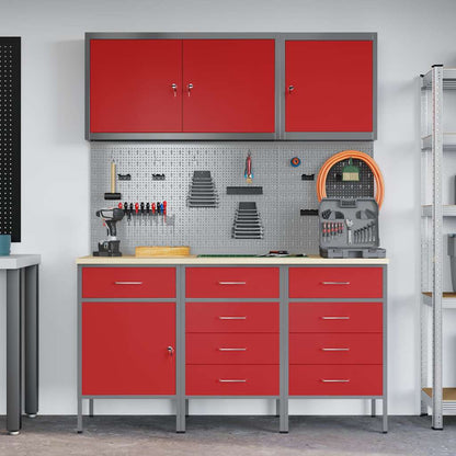 vidaXL Work Cabinet with Drawer 8 pcs Red Engineered Wood and Steel 4