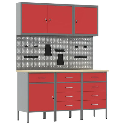 vidaXL Work Cabinet with Drawer 8 pcs Red Engineered Wood and Steel 2