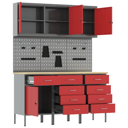 vidaXL Work Cabinet with Drawer 8 pcs Red Engineered Wood and Steel 5