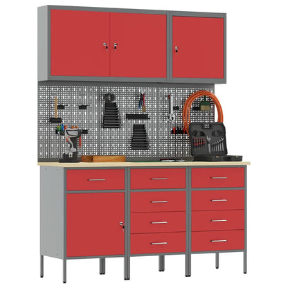 vidaXL Work Cabinet with Drawer 8 pcs Red Engineered Wood and Steel 3