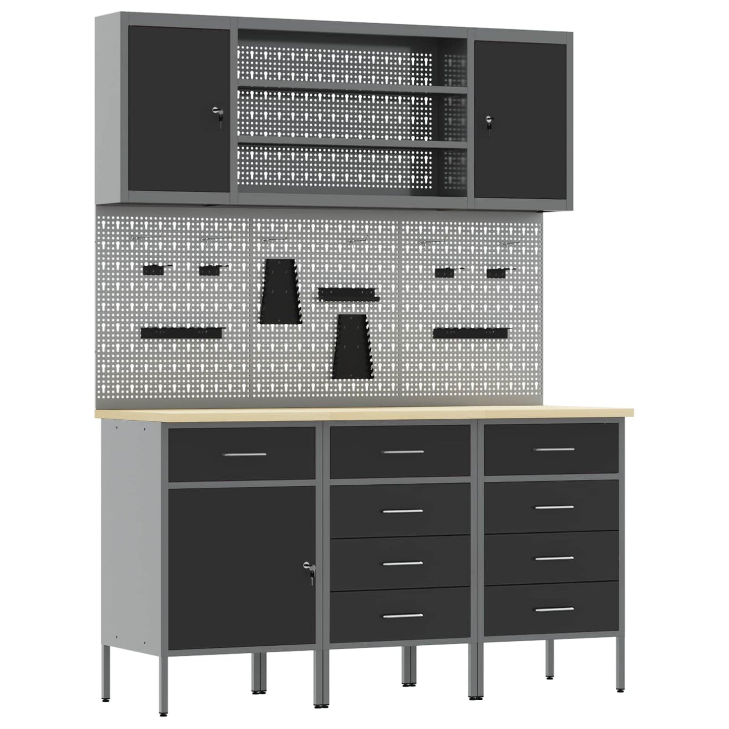 vidaXL Work Cabinet with Drawer 7 pcs Black Engineered Wood and Steel 2