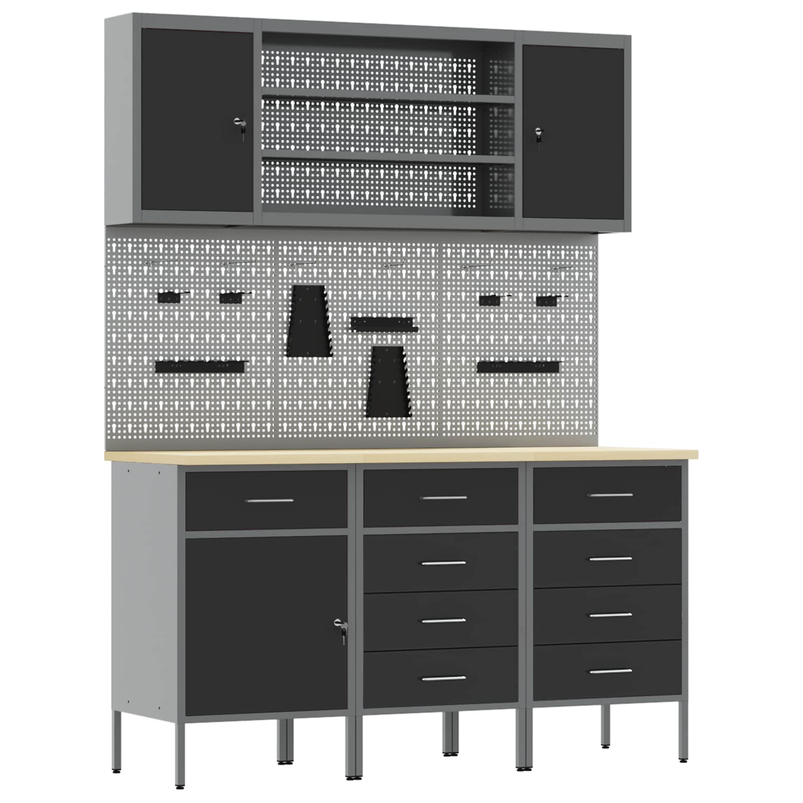 vidaXL Work Cabinet with Drawer 7 pcs Black Engineered Wood and Steel 2