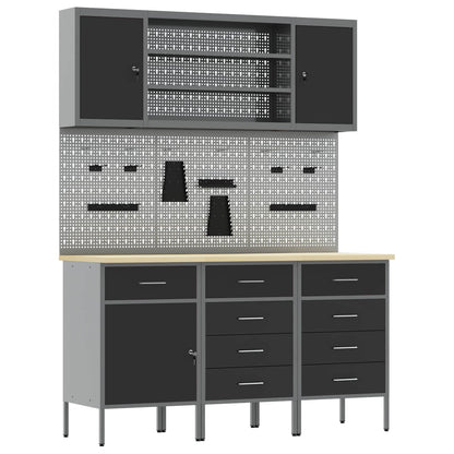 vidaXL Work Cabinet with Drawer 7 pcs Black Engineered Wood and Steel 2