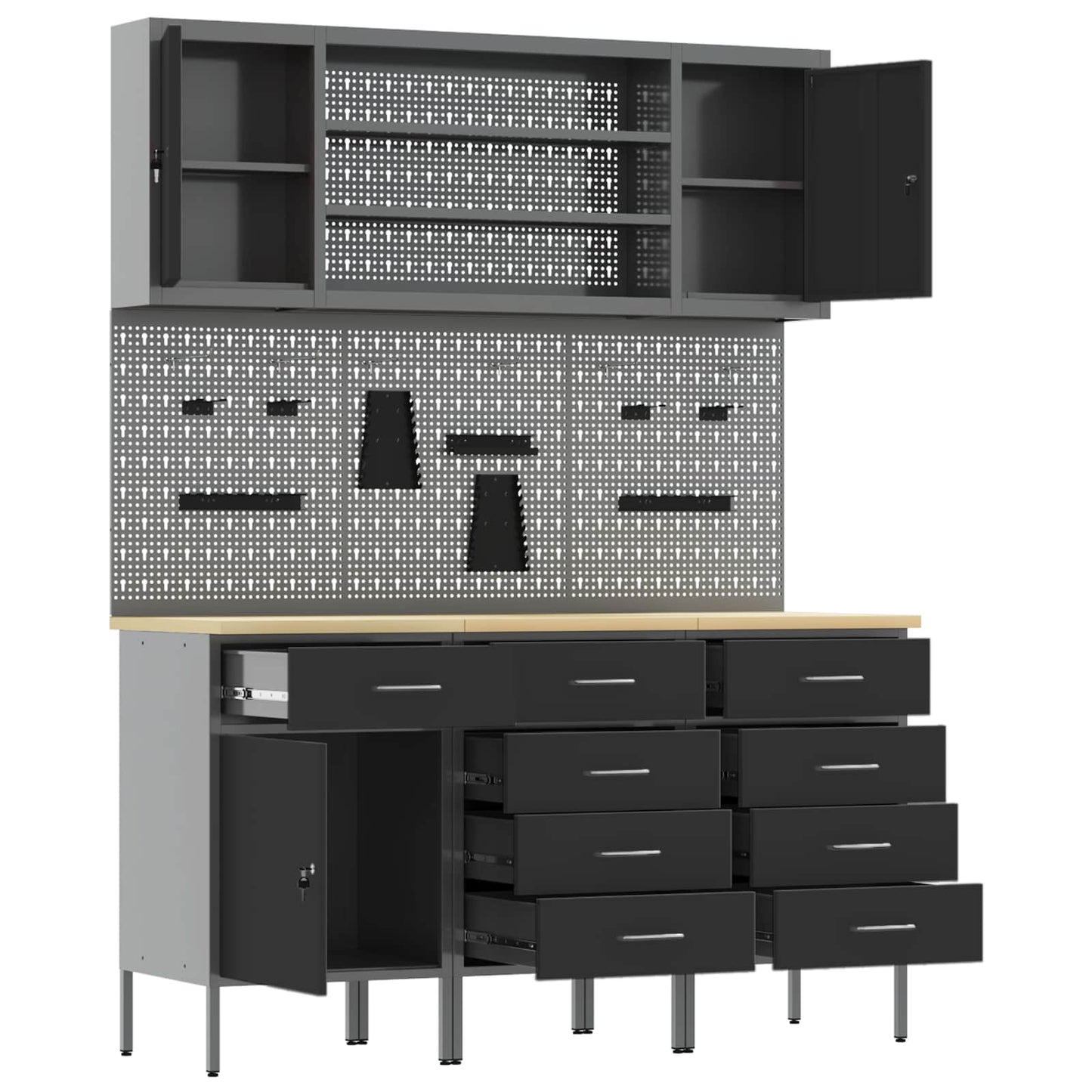 vidaXL Work Cabinet with Drawer 7 pcs Black Engineered Wood and Steel 5