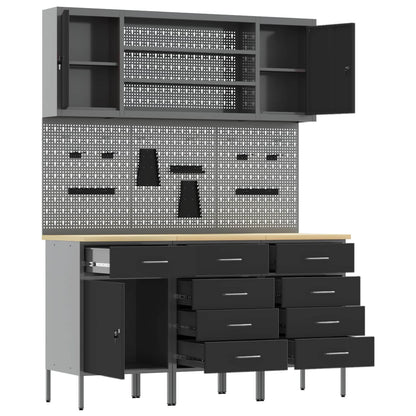 vidaXL Work Cabinet with Drawer 7 pcs Black Engineered Wood and Steel 5