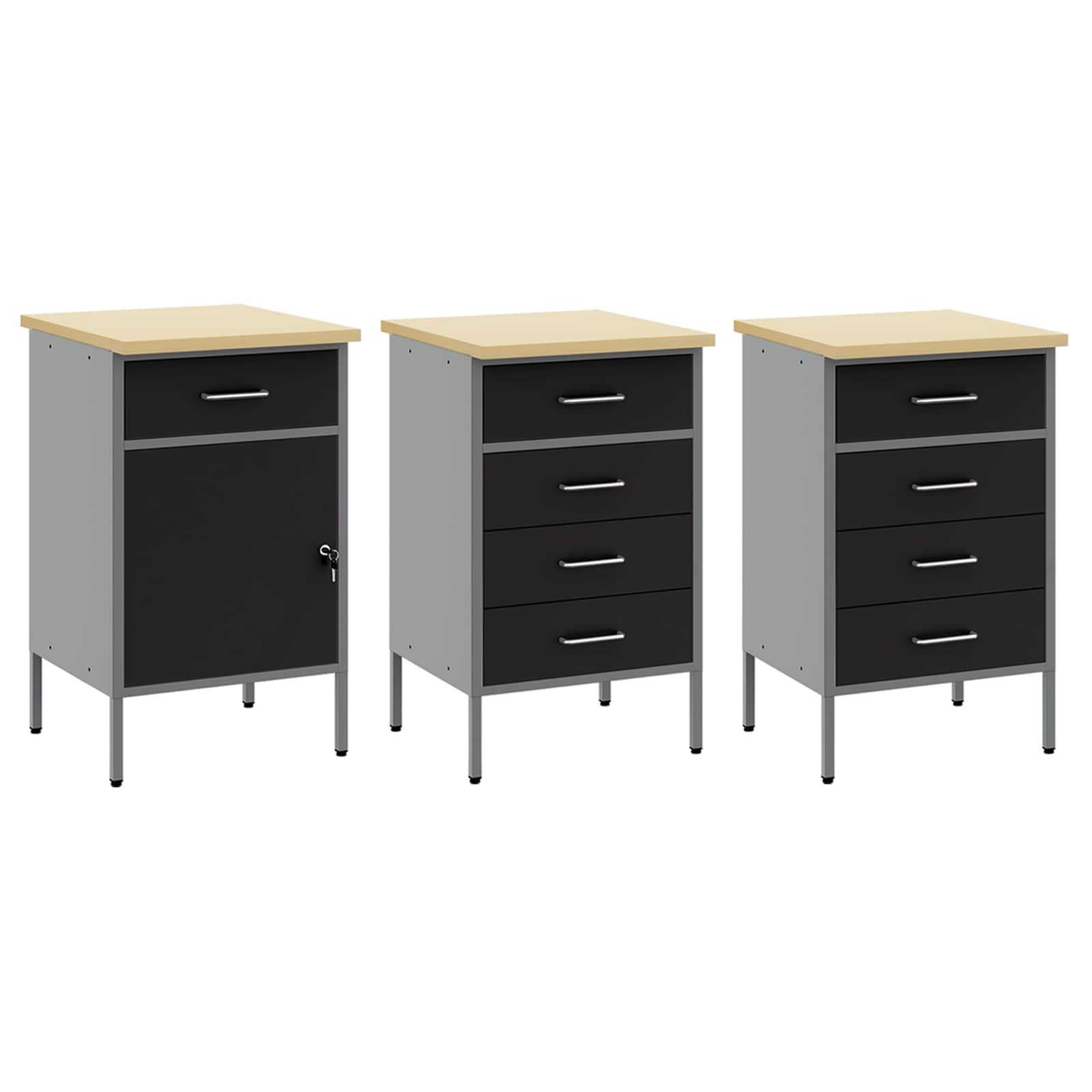 vidaXL Work Cabinet with Drawer 7 pcs Black Engineered Wood and Steel 6