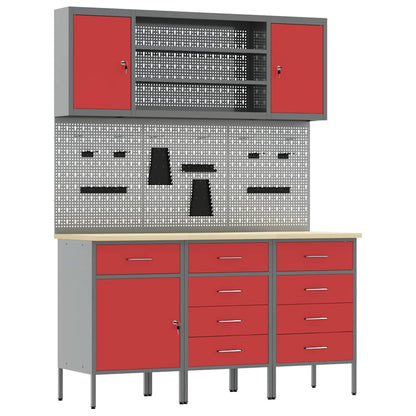 vidaXL Work Cabinet with Drawer 7 pcs Red Engineered Wood and Steel 2