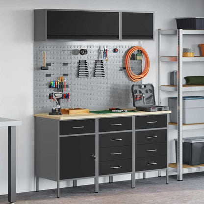vidaXL Work Cabinet Set 8 pcs Black Steel and Engineered Wood 1