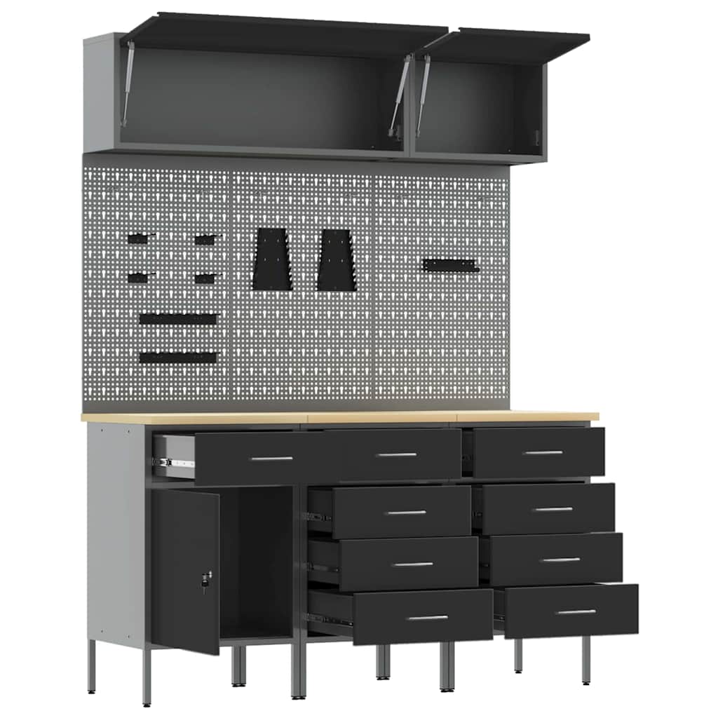 vidaXL Work Cabinet Set 8 pcs Black Steel and Engineered Wood 5