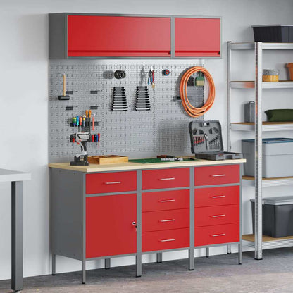 vidaXL Work Cabinet Set 8 pcs Red Steel and Engineered Wood 1